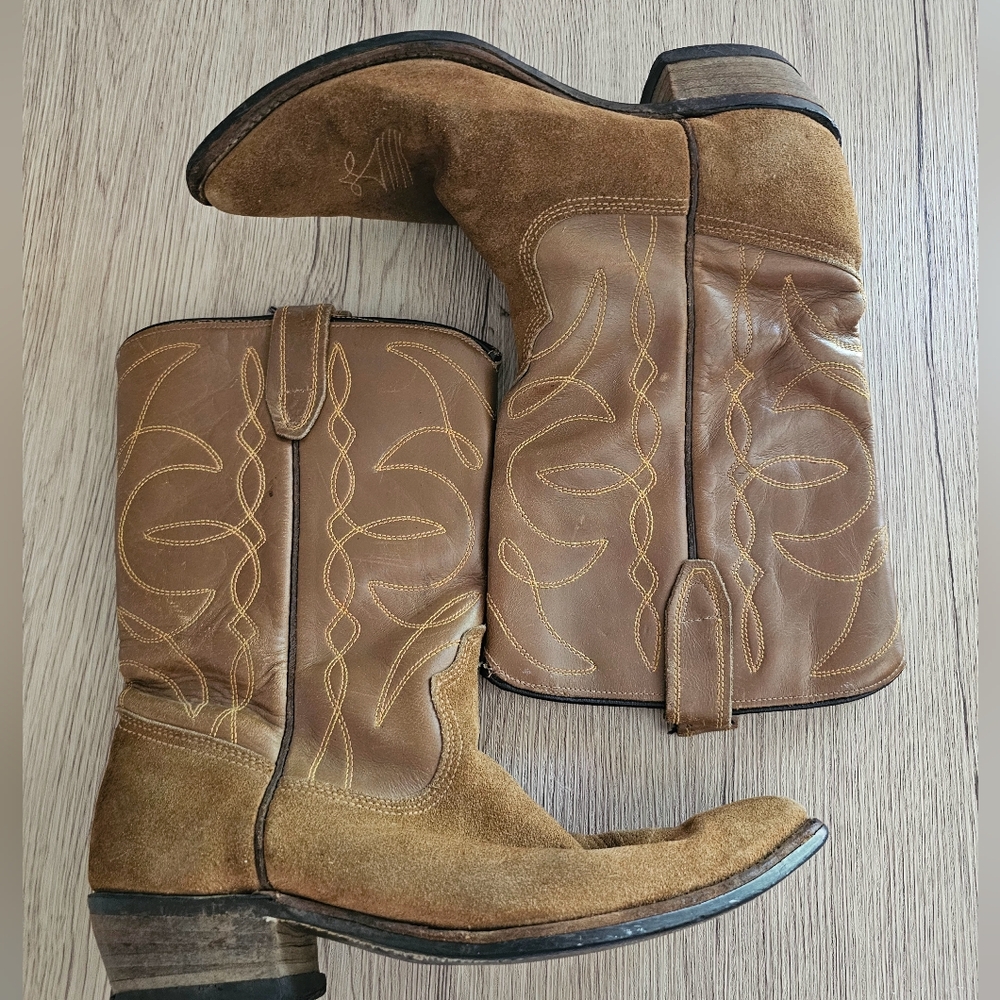 ACME Tan Brown Suede & Leather Western Cowboy Boots